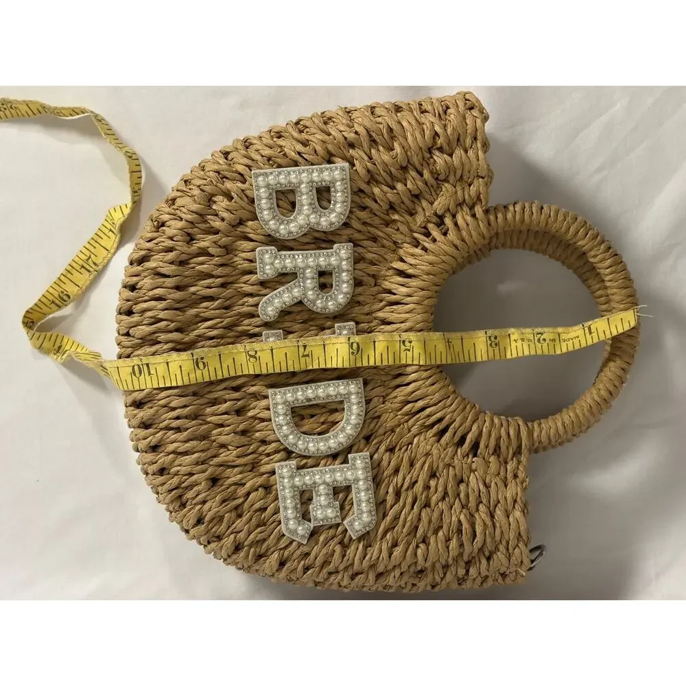 Bride Straw Bag Beaded Handbag Wedding Bridal Bachelorette Beach Vacation Purse